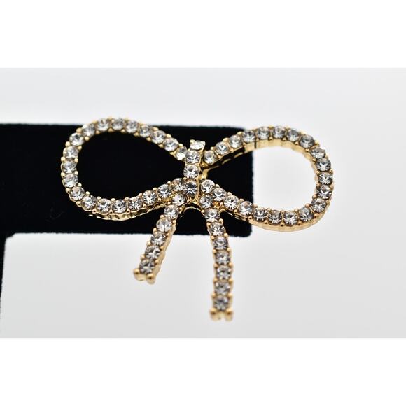 Vintage Crystal Bow Earrings Rhinestone Gold Tone Dangle Post Shiny NOS Y2K A22 - Picture 7 of 12